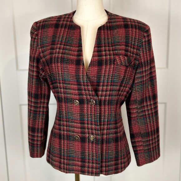 3/4 Sleeve Tartan Blazer - Picture 1 of 7